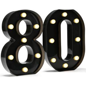 Pooqla Decorative Led Light Up Number Letters, Black Plastic Marquee Number Lights Sign for 80th Birthday Party Wedding Decor Battery Operated Black Decoration 80 (8.86 in)