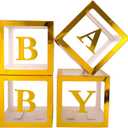 Sooyee Gold Clear Baby Boxes with Letters for Baby Shower Birthday Party Decorations, Transparent Ballon Boxes Backdrop,Gender Reveal, Baby Blocks