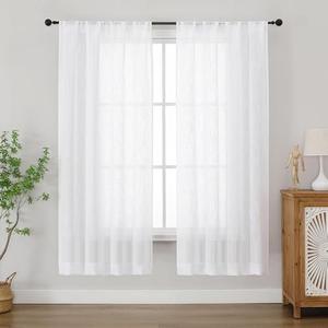 Chyhomenyc Semi Sheer Curtains 63 Inch Length 2 Panels for Living Room, Light Filtering Faux Linen Slub Textured Burlap Soft Airy Window Curtain Drapes for Bedroom, Each 42Wx63L