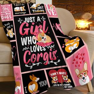 Just a Girl Who Loves Corgis Blanket Gifts for Girls Women Cute Corgi Dog Fleece Blankets Soft Warm Pink Animal Throw Cozy Flannel Plush Stuff Throws for Lovers Kids Adults Bed Bedding Decor 50"x40"