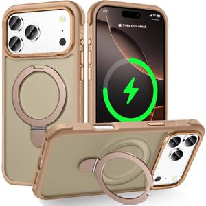 Designed for iPhone 17 Pro Max Case with Magnetic Stand, [Military Drop Protection][Great Grip Feeling] Matte Translucent Back Slim Shockproof Phone Cover for iPhone 17 Pro Max 6.9", Gold (Bronze)
