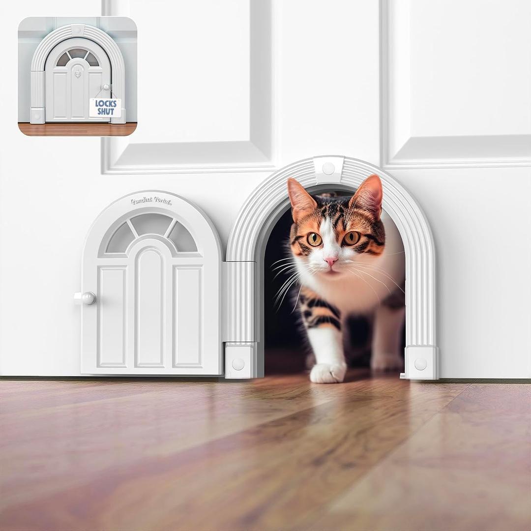 Purrfect Portal Meow Manor Cat Door Interior Door - No-Flap, Fits Cats Up to 20 lbs, Easy DIY Setup, No Training Needed, White