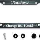 Smooffly Teacher Change The World Personalise License Plate Frames Metal License Plate Frame Car Universal Accessories Stainless Steel Cars Decor Fits Standard US Vehicles Size 12.2 x 6.3 in