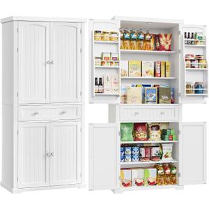 VASAGLE Pantry Cabinet, 71.7-Inch High Freestanding Tall Cupboard Storage Cabinet with a Drawer, 2 Cabinets, 4 Adjustable Shelves, 6 Door Shelves, for Living Room, Kitchen, White UBBC561P31V2