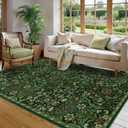 Floral Washable 6x9 Area Rug，Dark Green Boho Rugs for Living Room, Soft Low-Pile Non-Slip Stain Resistant & Non-Shedding Carpet for Bedroom, Dining Room, Office, Entryway, Nursery