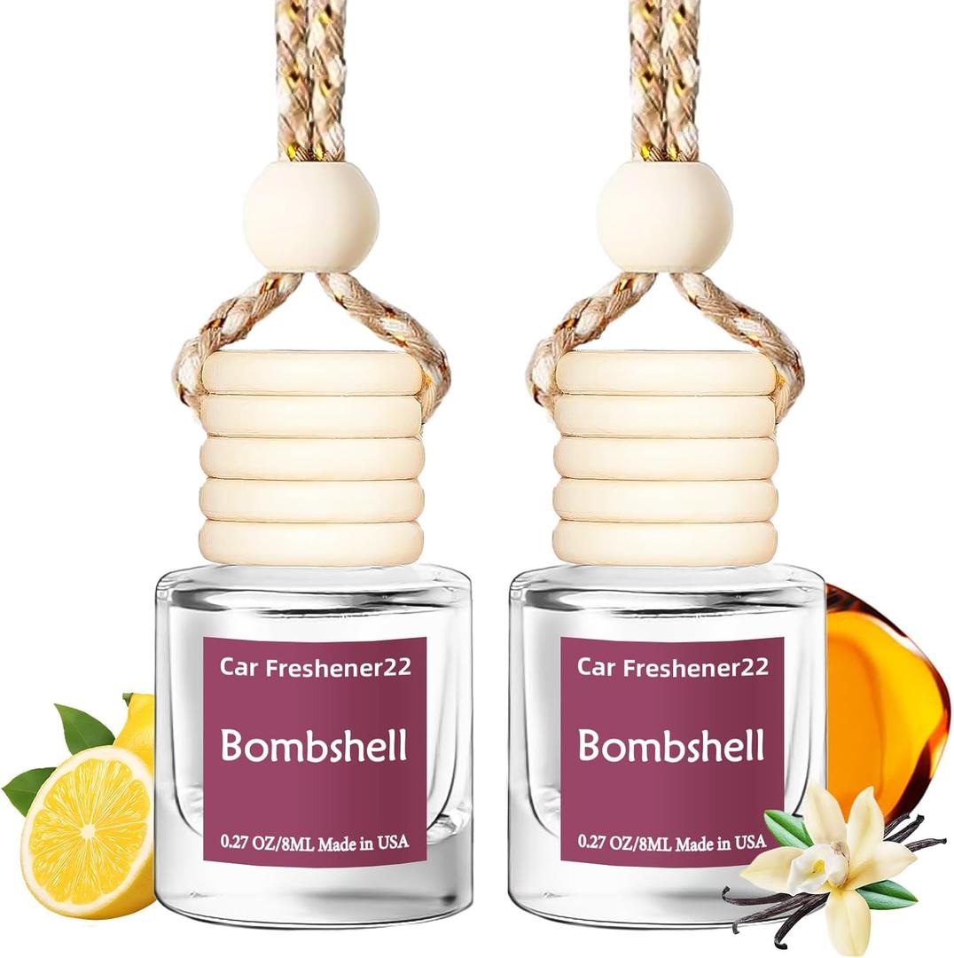 Hanging Car Air Freshener, Long Lasting Essential Oil Diffuser, Non-Toxic Bombshell Scent, Cute Car Fresheners for Women, 2 Pack Made in USA
