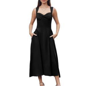 YHHOWEP Women's Formal Midi Dress Wedding Guest Corset Sleeveless Elegant Cocktail A Line Flowy Dresses Semi Formal Sundress with Pockets Black M (Black, M)