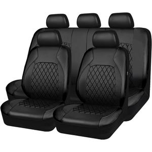 Universal Deluxe Pu Luxury Vinyl Faux Leather Car Seat Covers Full Set, Airbag Compatible, Breathable, Fit for Cars, Trucks, SUV (All Black) (Black and Black)