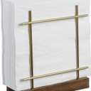 MyGift Napkin Holder for Table, Wire Metal Napkin Dispenser with Wood Base Kitchen Countertop, Contemporary Brass-Tone Tabletop Dining Decor