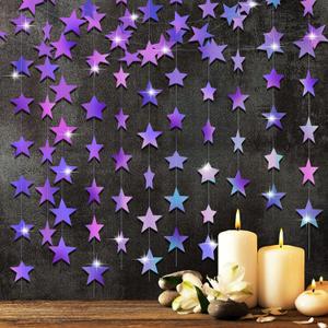 Patelai Glitter Star Garland Banner 2026 Graduation Decor 130 Feet Star Hanging Banner Twinkle Backdrop for Party Birthday Classroom Wedding Supplies(Holographic Purple)