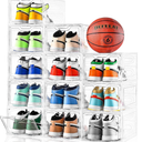 12 Pack Thicken & Sturdy Clear Shoe Storage Organizer with Magnetic Door, Shoe Boxes Clear Plastic Stackable for Closet, Shoe Rack for Sneaker Boot Container, Shoe Cabinet Fit up to US Size 12
