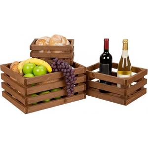Set of 3 Nesting Wooden Storage Crates - Rustic Wooden Storage Crates for Display Brown Wood Container Boxes Wood Baskets for Farmhouse Flower Stand Display Rack for Shops or Exhibitions Home Decor (11")