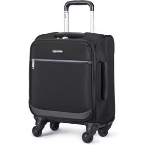 Amazon Basics Luggage, 15" Small Carry-On Softside Suitcase With Wheels, With Four 360-Degree Multi-directional Spinner Wheels, Expandable Space, Zippered Pocket and Straps, Telescopic Handle, Black