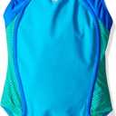 Speedo Girl's Swimsuit One Piece Mesh Splice Thick Strap (8, Mesh Cyan)