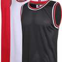 3 Pack Men's Blank Basketball Jerseys Mesh Performance Athletic Team Sports Uniforms Bulk Shirts (X-Large, Black/Red/White)