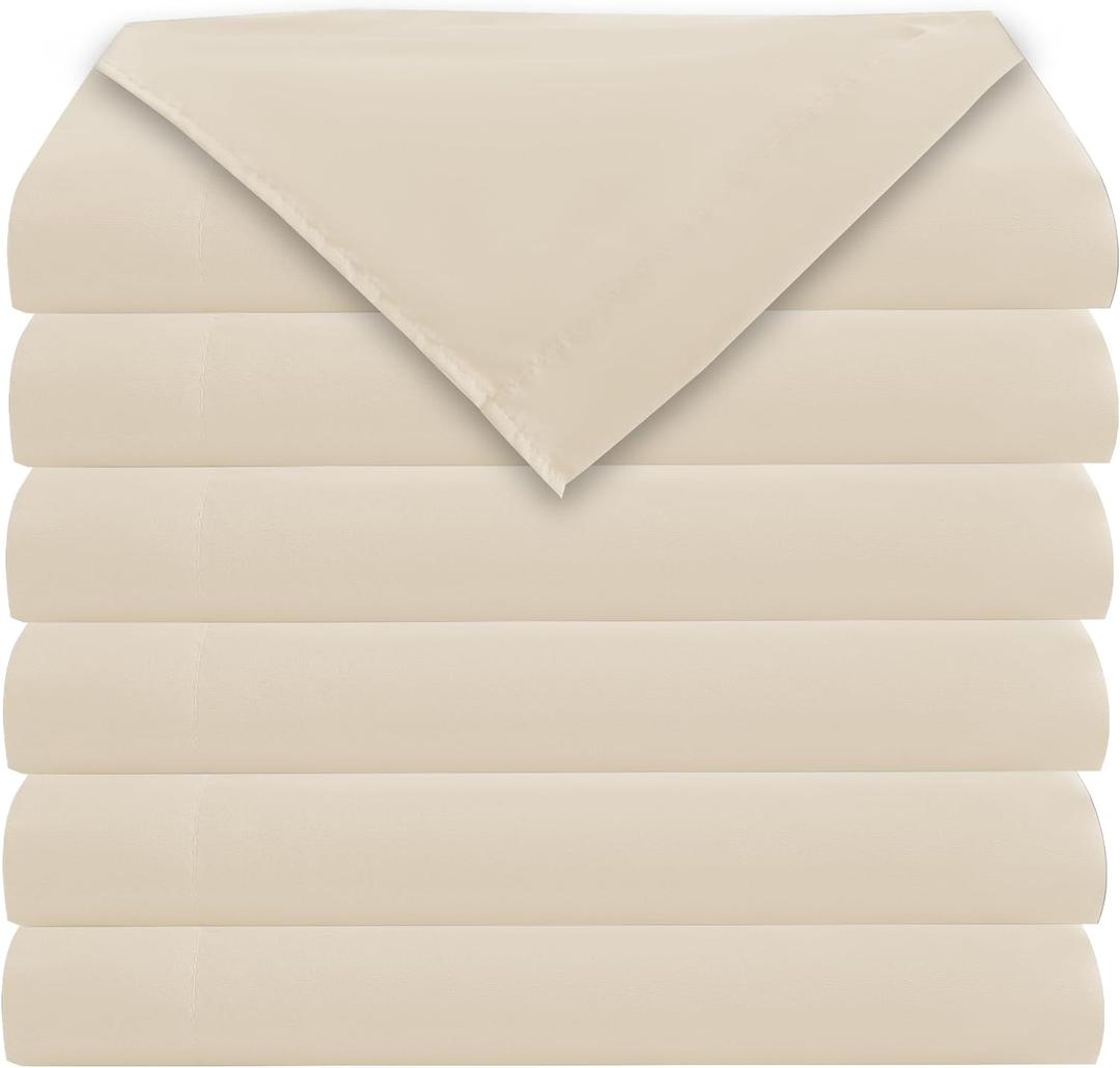 Bulk Twin Flat Sheets Only, 6 Pack Quick Sort Top Bed Sheet, Color-Coded Label Threads, Wrinkle-Free Shrinkage Durable Microfiber Hotel Motel Airb&bs Essentials for Hosts (66"x96",Beige)