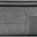 Suede Car Sun Visor Organizer with Multi-Pocket Net Zipper, Glasses Case, Sunglass Holder (Grey)