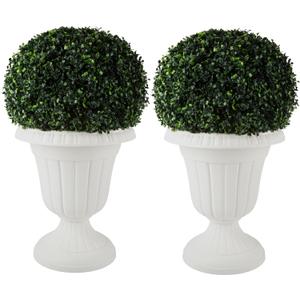 2 x Outdoor Planter 2-Pack - 16x18-Inch Urn Planters - Plastic Plant Pots for Indoor, Outdoor, or Front Porch Decor - Flower Pots by Pure Garden (White)