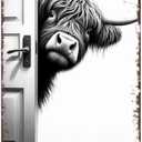 8x12 Inch Vintage Highland Cow Metal Sign, Funny Bathroom Wall Art with "Are You Pooping?" Quote, Unique Western Farmhouse Decor for Cow Lovers