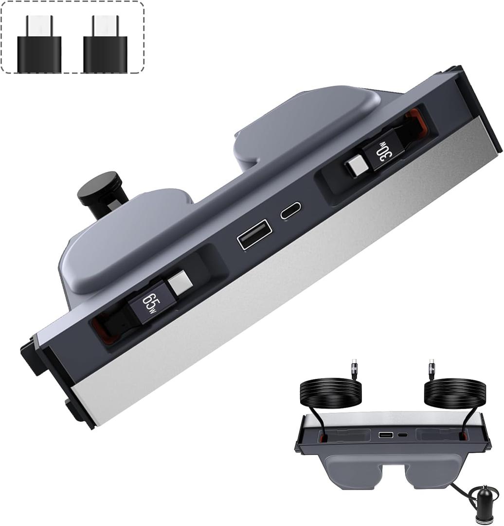 65W USB Charger Hub for Tesla Model Y Juniper 2025,2026 Accessories- 4-Port Fast Charging Hub with Sliding Cover, 2 Type-C Docking Station for Tesla Model 3 Highland 2024-2026