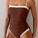 B2prity One Piece Swimsuit for Women Tummy Control Slimming Bathing Suit Color Block Swim Suit Modest Swimwear (Brown, XXL)