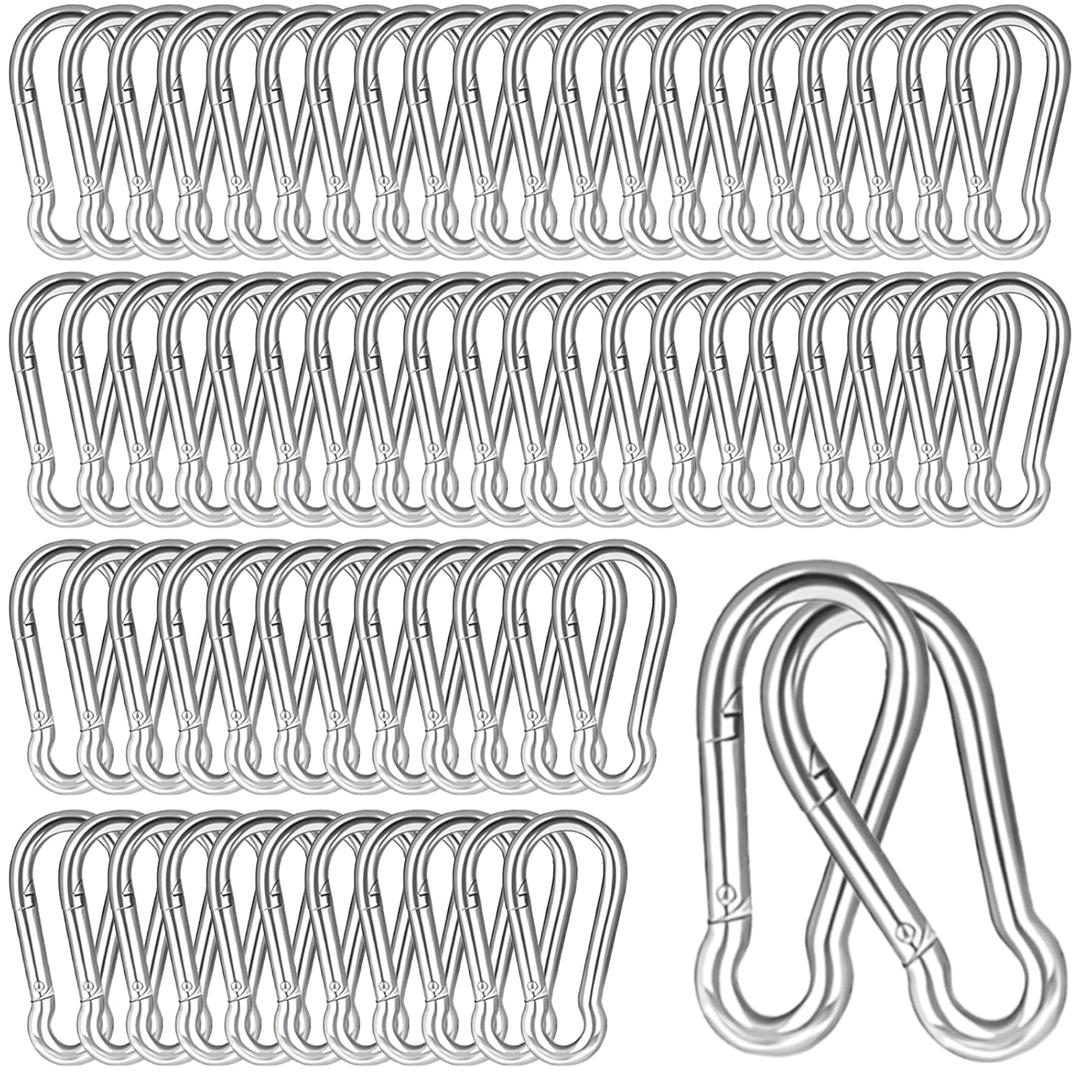 200PCS 2.36'' Spring Snap Hook, M6 1/4Inch Galvanized Silver Steel Carabiner Clip, Small Carabiner Clip 260LBS Holding Capacity Quick Link Keychain for Hammock Dog Leash & Camping Gym