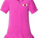 CHILDRENSTAR Girls Swim Coverups Terry Swimsuit Cover-Up Hooded Zip-Up Beach Robe (8-9 Years, Pink 21)