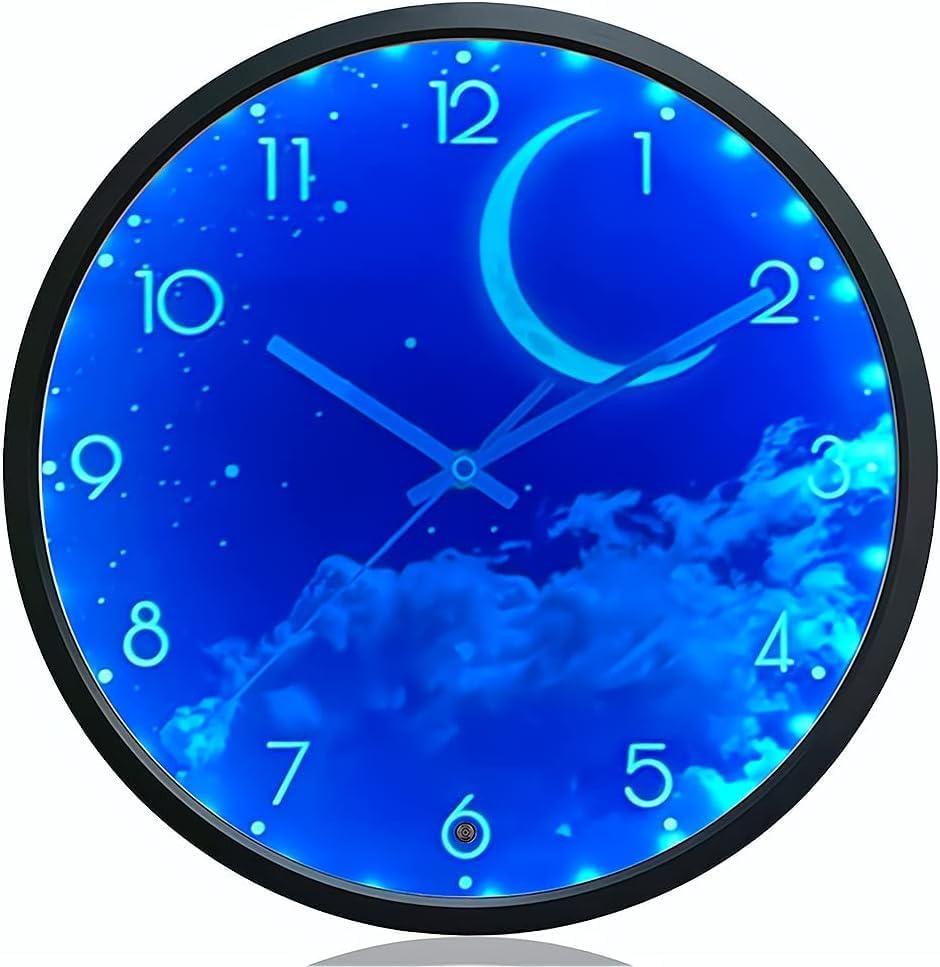 OCEST 12 Inch Night Light Wall Clock, Glow in The Dark Large Digital Display Kids Birthday Present, Silent Battery-Operated LED Wall Clocks for Bedroom Living Room Kitchen (Blue Moon)