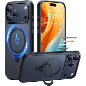 Magnetic for iPhone 17 Pro Case, Fit for MagSafe, 4X Military Drop Protection, Camera Control, Slim Phone Case for iPhone 17 Pro with Kickstand, Translucent Matte Cover 6.3", Black