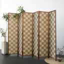 Furnnylane 6 Panel Bamboo Room Divider – 5.6 ft Tall Double-Sided Folding Privacy Screen, Freestanding Wall Partition for Home Office & Bedroom, Gray Brown Woven Texture, Easy Setup (67" H x 94.5" W)