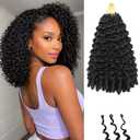 8 Packs Burmese Curly Crochet Hair 16 Inch - Pre looped Pure Protein Fiber Close to Human Hair for Black Women, Knotless Bohemian Braids Hair Extensions, 128 Strands Natural Black 1B#