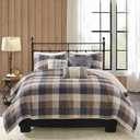 Madison Park Reversible Quilt Cabin Lifestyle Plaid Design - All Season, Breathable Coverlet Bedspread Bedding Set, Matching Shams, King/Cal King(104"x92"), Neutral 6 Piece