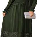 SHESTARR Women's Plus Size Maxi Dress Long Sleeve Square Neck Smocked Flowy A-Line Lace Trim Wedding Guest Dresses (Green, XXXL)