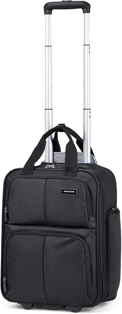 Hanke 16 Inch Underseat Carry On Luggage With Wheels, Small Rolling Suitcase Lightweight Under Seat Carry On Bag, Airline Approved Personal Item Overnight Softside Travel Luggage Bag,Black