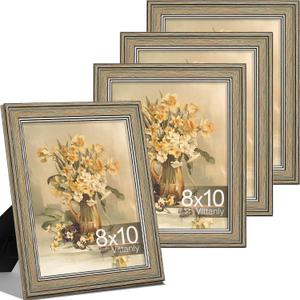 Vittanly 8x10 Picture Frames Set of 4, Vintage Photo Frames, Vintage Green | Display 5x7 Pictures with Mat or 8x10 without Mat, Rustic Frames Covered by Plexiglass, Wall & Tabletop Farmhouse Home Decor
