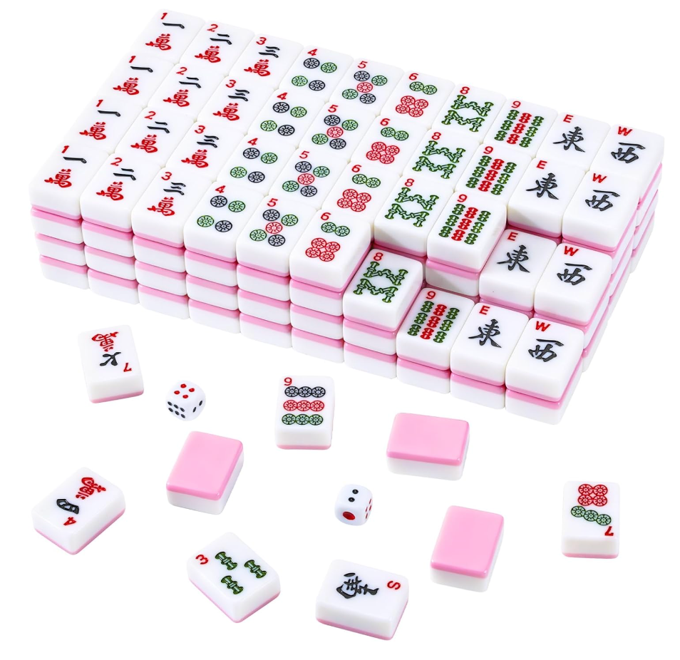 BeautyChen American Mahjong Tile Set, 166 Pcs 1.2" Mahjong Tiles with 3 Dices 1 Instruction, Mahjong Game Set for Adult Family & Friends Gatherings, Mahjong Lovers, Beginners (Pink)