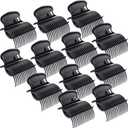 Hot Roller Clips Hair Curler Claw Clips Replacement for Women Girls Hair Section Styling (12 Pieces, Black)