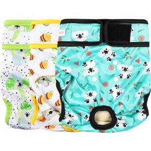 Langsprit Washable Female Dog Diapers (3 Pack) - No Leak Reusable Diapers for Doggy Female in Period - Highly Absorbent Dog Heat Panties with Adjustable Snaps (Koala, Medium)