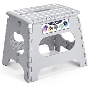 Delxo Folding Step Stool, 11 inch Non-Slip Foldable Stools for Kids & Adults Up to 300 LBS, Step Stool with Handle, Lightweight for Kitchen, Bathroom, Bedroom, Garden, Grey, 1PC
