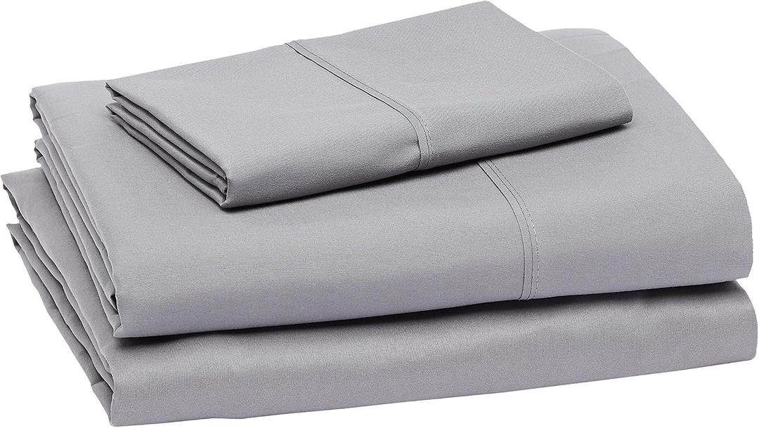 Amazon Basics Lightweight Breathable Brushed Microfiber 3-Piece Bed Sheet Set With 14-Inch Deep Pockets, Wrinkle Resistant, Twin XL, Dark Gray, Solid