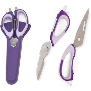 Multifunction Kitchen Food Scissors, Detachable Stainless Steel Heavy Duty Culinary Scissors, 7-in-1 Household Shears with Magnetic Holder, for Cut Poultry Meat Bone Vegetables Fruit Seafood (purple)