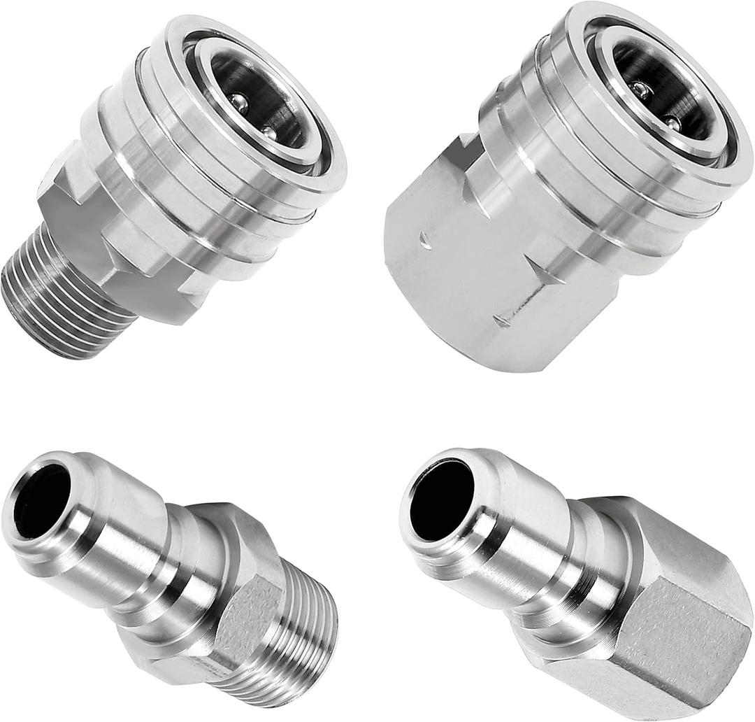 RIDGE WASHER Pressure Washer Quick Connect 3/8 Inch, Stainless Steel Power Washer Adapter Set, Pressure Washer Fittings, Female and Male NPT Thread, 4 Pcs