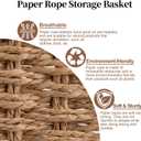OIAHOMY Wicker Storage Basket, Rectangular Paper Rope Shelf Baskets with Built-in Handles, Woven Decorative Organizer for Pantry, Shelves, Living Room and Bathroom, 1-Pack Natural