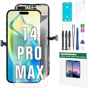 iPhone 14 Pro Max Screen Replacement Kit 6.7'' LCD Display 3D Touch Screen Digitizer Full Assembly Repair Kits Waterproof Frame Sticker+Screen Protector for A2651, A2893, A2894, A2895, A2896