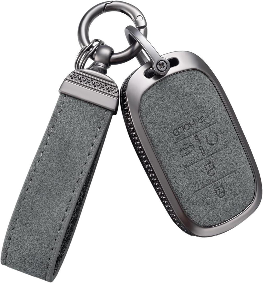 YO&YOYE Compatible with Honda Key Fob Cover with Keychain Leather Key Case Protector for 2022 Honda Accord Civic CRV Pilot Odyssey 11th Gen Smart Key Case Holder (Grey)