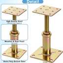 Goaste 4 Pack Adjustable House Floor Jacks, Square Steel Screw Jack Post, Galvanized Golden Joist Support Jacks for House Foundation, 4" to 7" Height, 4400-6600 LBS for Leveling Lifting Deck Basement