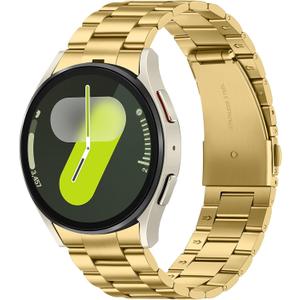 Metal Bands Compatible with Samsung Galaxy Watch 7 6 5 4 FE Band 44mm 40mm/Galaxy Watch 6 Classic 47mm 43mm/5 Pro 45mm, No Gap Stainless Steel Strap for Women and Men, Gold