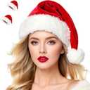 Christmas Hat Santa Hats for Adults Unisex Red Velvet Extra Thicken Xmas Hat for New Year Festive Holiday Party (Red - 2 Pack)