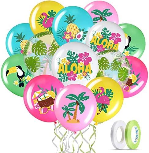 Zhanmai 50 Pcs Hawaiian Party Balloon Decorations, Aloha Tropical Luau Latex Balloons for Hawaiian Luau Party Summer Beach Birthday Tiki Bar Wedding Supplies(Happy Summer)