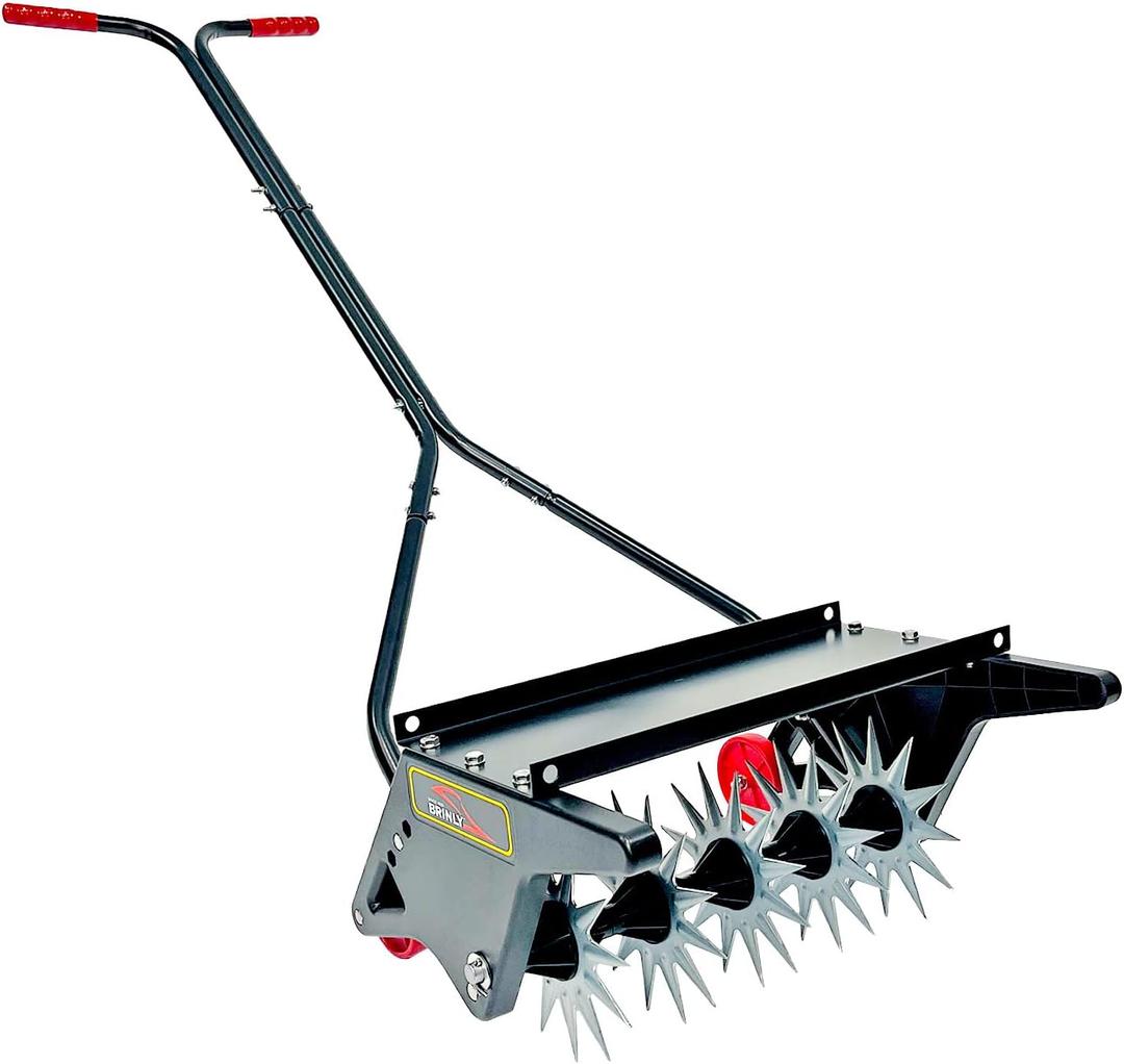 Brinly 18" Premium Push Spike Aerator with 3D Steel Tines & Weight Tray